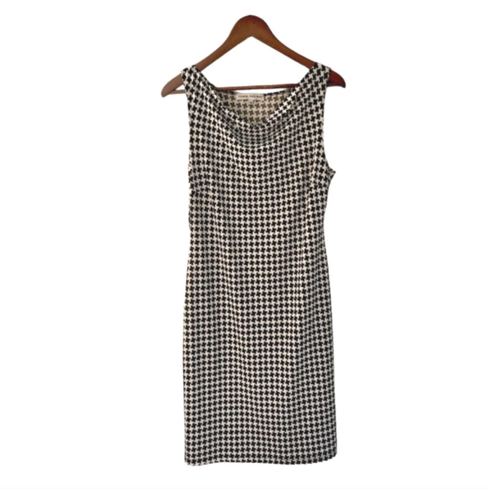 Central Park West Houndstooth Sleeveless Midi Dress Medium B&W